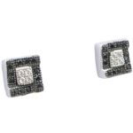 Mens .925 sterling silver Black and white 4 row square earring MLCZ125 3mm thick and 6mm wide Size 1