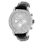 Luxurman Mens Diamond Watch 0.25 ct Freeze Black Genuine Leather Strap 1