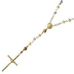 14K 3 TONE Gold HOLLOW ROSARY Chain - 28 Inches Long 5.2MM Wide 1
