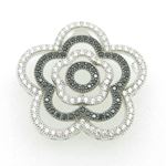 Ladies .925 Italian Sterling Silver black and white quad flower pendant 25mm 1