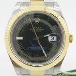 Rolex Datejust II Black Roman Dial 18k Yellow Gold Fluted Bezel Two Tone Oyster Bracelet Mens Watch 