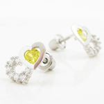 14K White gold Dual heart cz stud earrings for Children/Kids web288 3