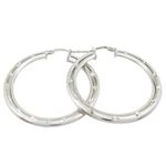 Round silver diamond cut hoop earring SB74 40mm tall and 37mm wide 1