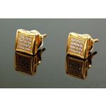 .925 Sterling Silver Yellow Square White Crystal Micro Pave Unisex Mens Stud Earrings 1