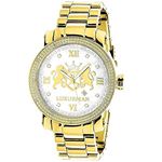 Phantom Yellow Gold Plated Genuine Diamond Watch for Men by Luxurman 0.12ct 1