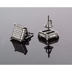 .925 Sterling Silver Black Square White Crystal Micro Pave Unisex Mens Stud Earrings 3