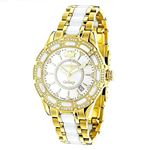 Luxurman Ladies Real Diamond Ceramic Watch 1.25ct White MOP Galaxy Yellow Gold 1