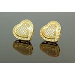 .925 Sterling Silver Yellow Heart White Crystal Micro Pave Unisex Mens Stud Earrings 1