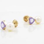 14K Yellow gold Heart pearl stud earrings for Children/Kids web156 3