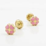 14K Yellow gold 4 side heart stud earrings for Children/Kids web120 3