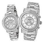 Brand New Luxurman Matching His and Hers Oversized Real Diamond Watch Set 4.5ct 1