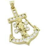 Mens 10k Yellow gold White gemstone jesus anchor wheel charm EGP64 1