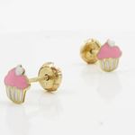 14K Yellow gold Creamy cup cake stud earrings for Children/Kids web175 3