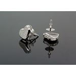 .925 Sterling Silver White Heart White Crystal Micro Pave Unisex Mens Stud Earrings 3