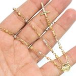 10K 3 TONE Gold HOLLOW ROSARY Chain - 28 Inches Long 3.5MM Wide 3