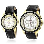 His and Hers Centorum Matching Real Diamond Watch Set: 1.05ct Leather Straps 1