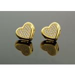 .925 Sterling Silver Yellow Heart White Crystal Micro Pave Unisex Mens Stud Earrings 1