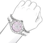 White Leather Ceramic Womens Real Diamond Watch 1.25ct Pink MOP Luxurman Galaxy 3