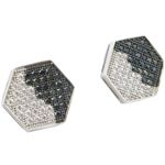 Mens .925 sterling silver White and black hexagon earring 1 MLCZ218 3mm thick and 12mm wide Size 1