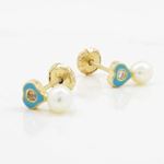 14K Yellow gold Heart cz pearl stud earrings for Children/Kids web133 3