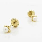 14K Yellow gold Small flower pearl stud earrings for Children/Kids web199 3