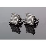 .925 Sterling Silver Black Square White Crystal Micro Pave Unisex Mens Stud Earrings 1