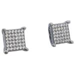 Mens .925 sterling silver Black and white 6 row square earring MLCZ9 5mm thick and 9mm wide Size 1