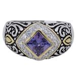 "Ladies .925 Italian Sterling Silver Purple Violet synthetic gemstone ring SAR14 6