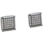 Mens .925 sterling silver Black and white 9 row square earring MLCZ82 4mm thick and 9mm wide Size 1