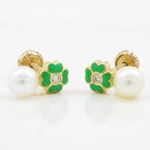 14K Yellow gold Flower pearl stud earrings for Children/Kids web90 3