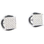 Mens .925 sterling silver White and black round square earrings MLCZ184 5mm thick and 10mm wide Size