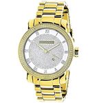 Luxurman Watches: Mens Real Diamond Watch 0.12ct Polished Yellow Gold Tone 1