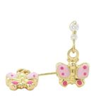 14K Yellow gold Butterfly cz chandelier earrings for Children/Kids web388 1