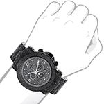 Oversized Iced Out Black Diamond Mens Watch by Luxurman 2ct Fully Paved Bezel 3