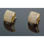 .925 Sterling Silver Yellow Square White Crystal Micro Pave Unisex Mens Stud Earrings 1