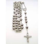 Mens Stainless Steel Silver Tone Rosary Chain Necklace with Cross 8MM 1