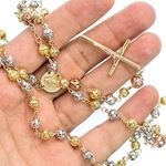 14K 3 TONE Gold HOLLOW ROSARY Chain - 30 Inches Long 6.2MM Wide 3
