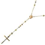 14K 3 TONE Gold HOLLOW ROSARY Chain - 30 Inches Long 4MM Wide 1