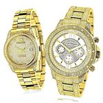 His and Hers Classic Luxurman 18K Yellow Gold Plated Diamond Watch Set 2.75ct 1