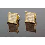 .925 Silver Yellow Square White Crystal Micro Pave Unisex Mens Stud Earrings 10mm 1
