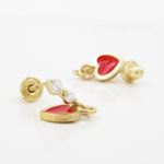 14K Yellow gold Thin heart cz chandelier earrings for Children/Kids web508 3