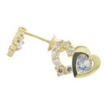 14K Yellow gold Dual heart cz stud earrings for Children/Kids web286 1