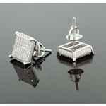 .925 Sterling Silver White Square White Crystal Micro Pave Unisex Mens Stud Earrings 3