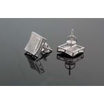 .925 Sterling Silver White Square White Crystal Micro Pave Unisex Mens Stud Earrings 3