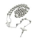 Mens Stainless Steel Silver Tone Rosary Chain Necklace with Cross 8MM 1