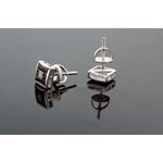 .925 Sterling Silver White Square White and Black Onyx Crystal Micro Pave Unisex Mens Stud Earrings 