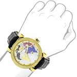 Luxurman Watches World Map Mens VS Diamond Watch .18ct Paved Multicolor Stones 3