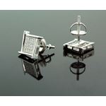 .925 Sterling Silver White Square Spikes White Crystal Micro Pave Unisex Mens Stud Earrings 3