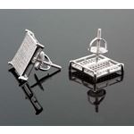 .925 Sterling Silver White Square White Crystal Micro Pave Unisex Mens Stud Earrings 3