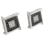 Mens .925 sterling silver White and black 5 row square earring MLCZ145 3mm thick and 9mm wide Size 1